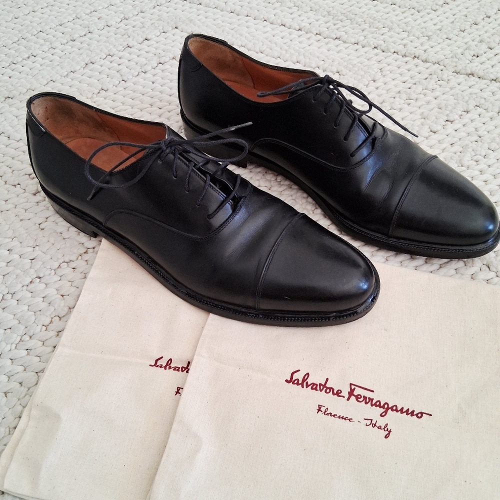 Salvatore Ferragamo Classic Oxford Dress Shoes Formal Wedding Black Tie Sz:10.5B
